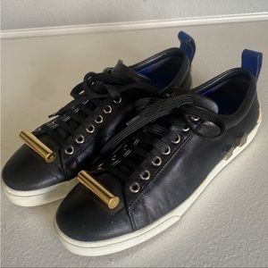 Stuart Weitzman Galaxi Aoki Gold Embellished Black Sneakers - Flats